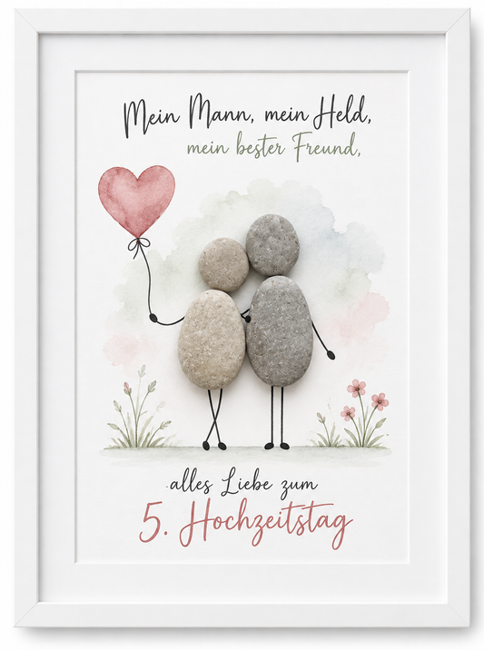 Kieselsteinbild Mein Mann, mein Held, mein bester Freund – Geschenk zum Hochzeitstag, handgemachtes Steinbild