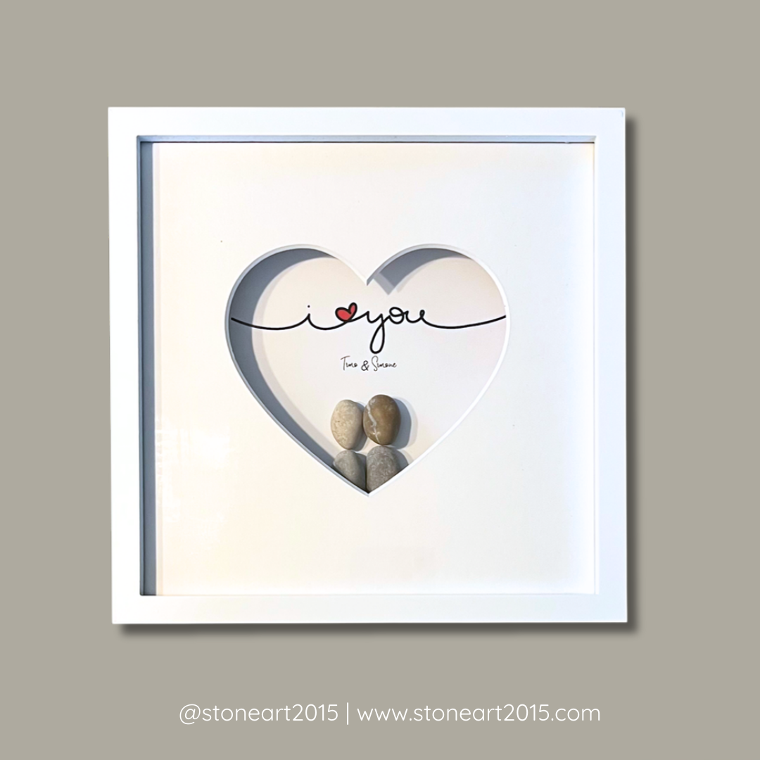 Handgefertigtes Kieselsteinbild als Geschenk für Hochzeit aus Naturkieseln – StoneArt2015
