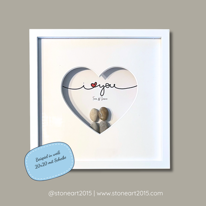 Handgefertigtes Kieselsteinbild als Geschenk für Hochzeit aus Naturkieseln – StoneArt2015
