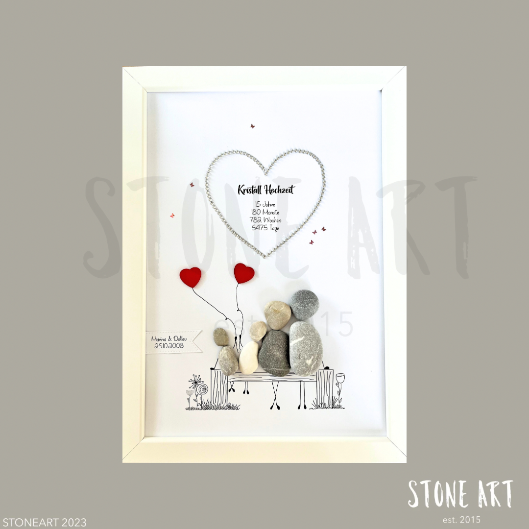 HOCH28-Steinbild Kristallhochzeit-Geschenkidee zum 15 Hochzeitstag weiß
