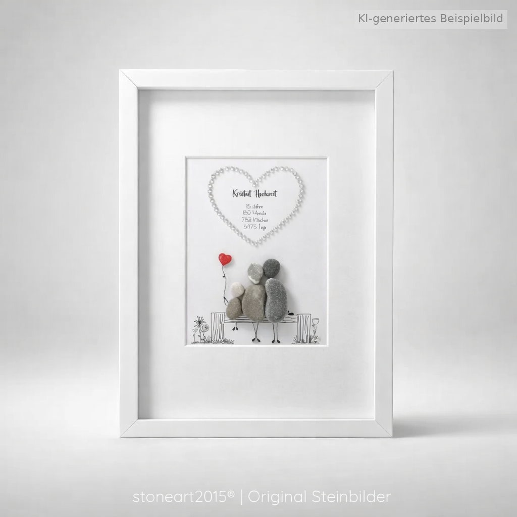 Kieselsteinbild Kristallhochzeit – Geschenk zum 15. Hochzeitstag, handgemachtes Steinbild