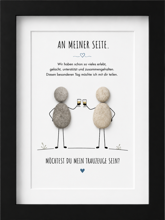 Kieselsteinbild An meiner Seite – Geschenk für Trauzeuge, handgemachtes Steinbild