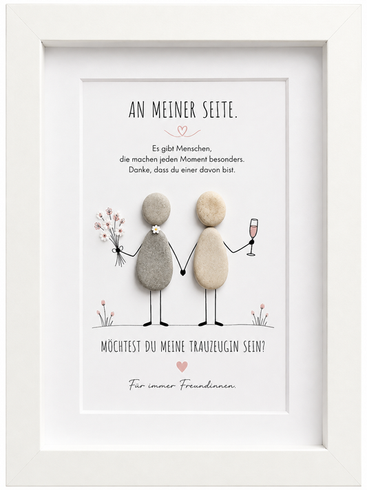 Kieselsteinbild An meiner Seite – Trauzeugin-Geschenk, handgemachtes Steinbild