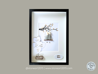 Handgemachtes Steinbild mit Schaukel – Geschenk zur Goldenen Hochzeit, 50. Hochzeitstag