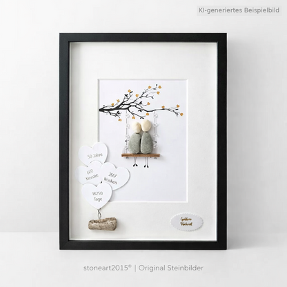 Kieselsteinbild Goldene Hochzeit – Geschenk zum 50. Hochzeitstag, handgemachtes Steinbild