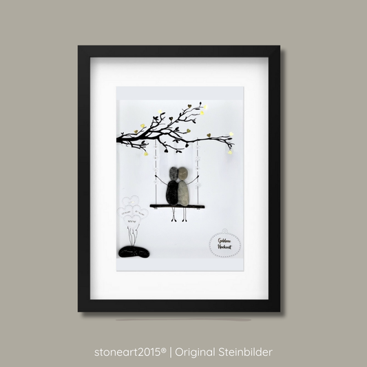 Handgemachtes Steinbild mit Schaukel – Geschenk zur Goldenen Hochzeit, 50. Hochzeitstag