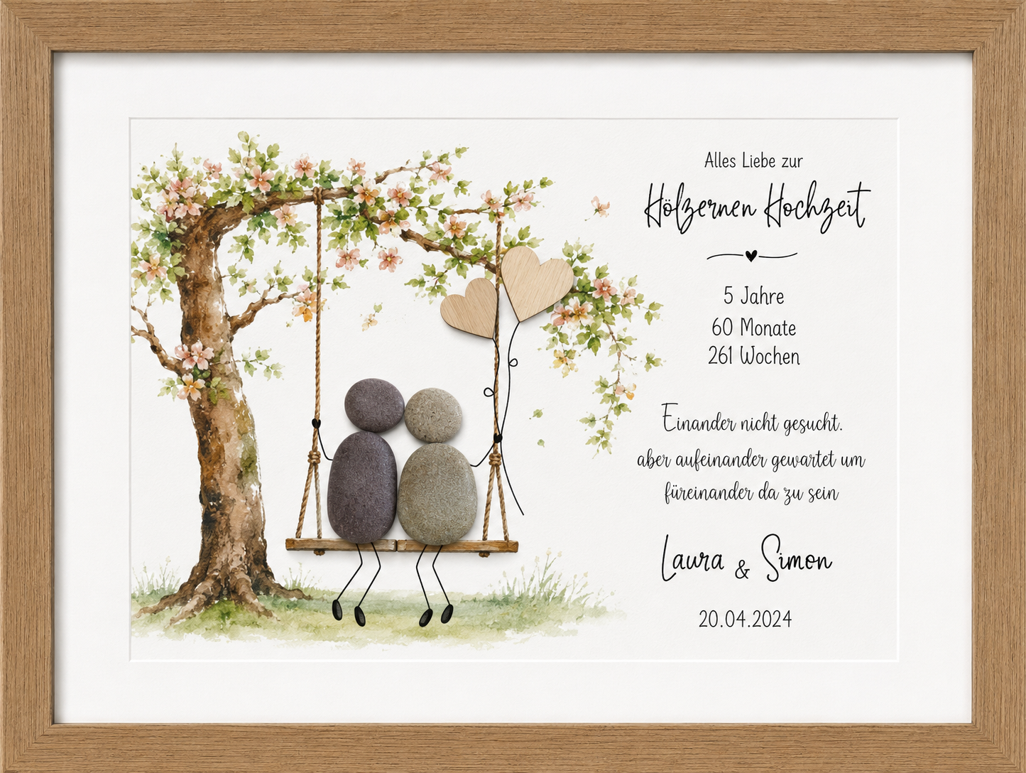 Steinbild Baum mit Schaukel – Geschenk zur hölzernen Hochzeit 5 oder 10 Jahre
