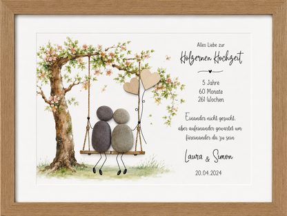 Steinbild Baum mit Schaukel – Geschenk zur hölzernen Hochzeit 5 oder 10 Jahre
