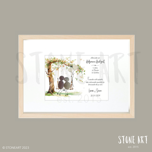 Steinbild Baum mit Schaukel – Geschenk zur hölzernen Hochzeit 5 oder 10 Jahre
