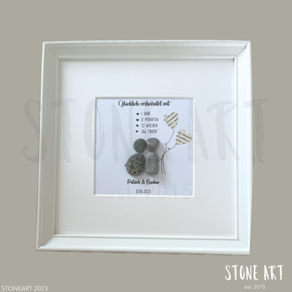 Handgemachtes Steinbild zur Papierhochzeit – 1. Hochzeitstag Geschenk für Ehepaare