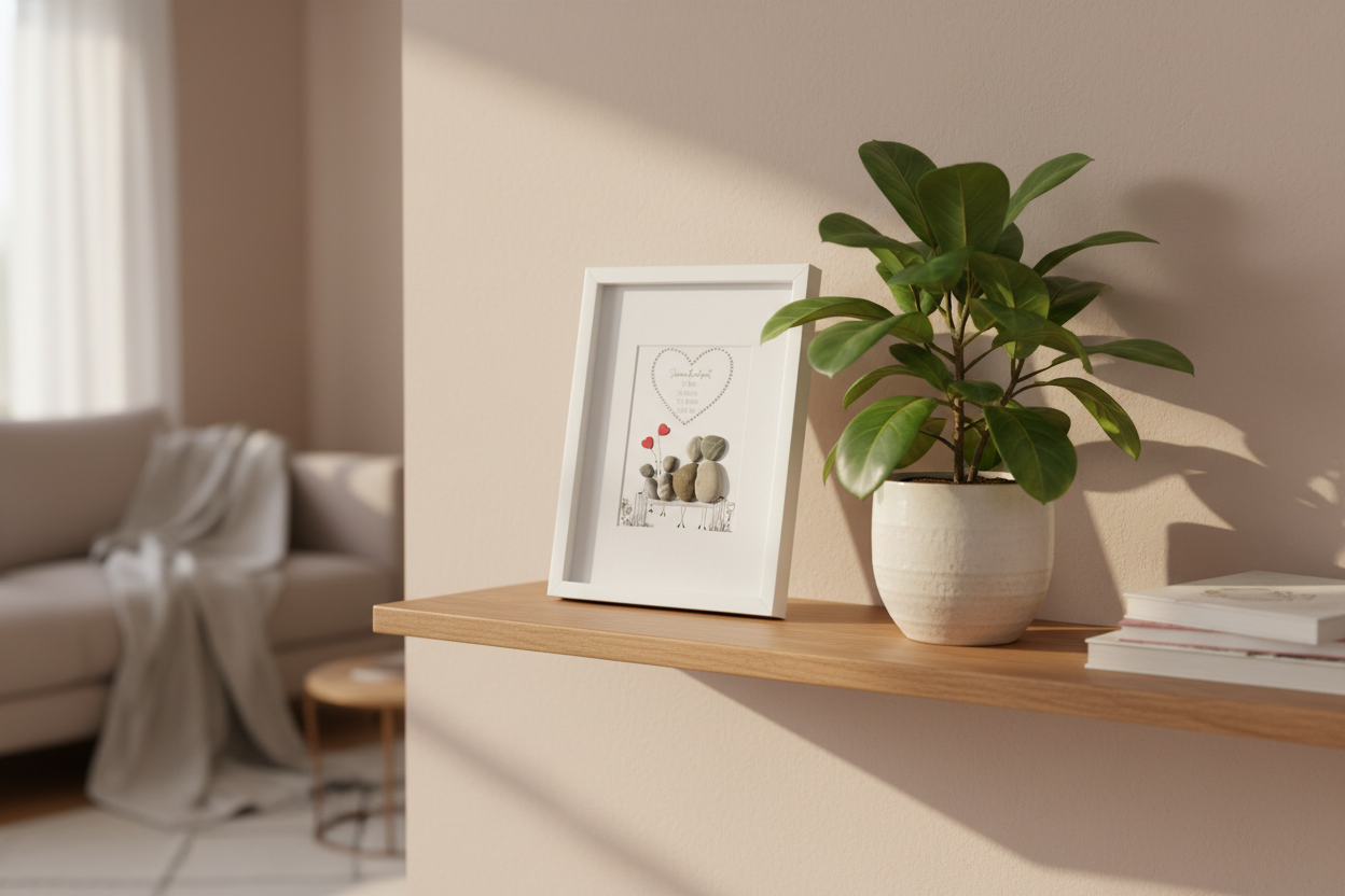  Steinbild Diamantene Hochzeit gerahmt im Wohnzimmer – handgemachtes Hochzeitsgeschenk zum 60. Jahrestag