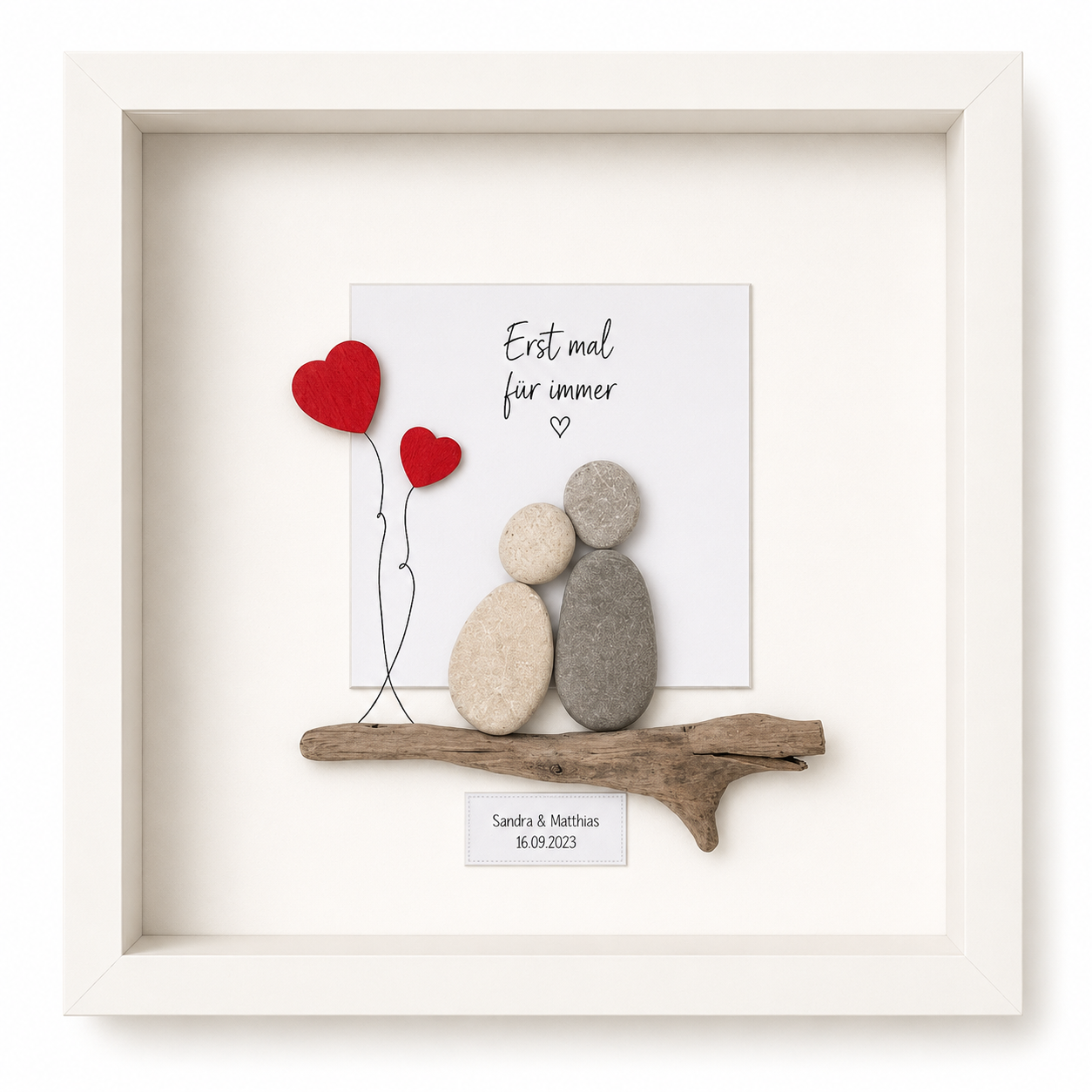 Kieselsteinbild Erst mal für immer – Hochzeitsgeschenk, handgemachtes Steinbild