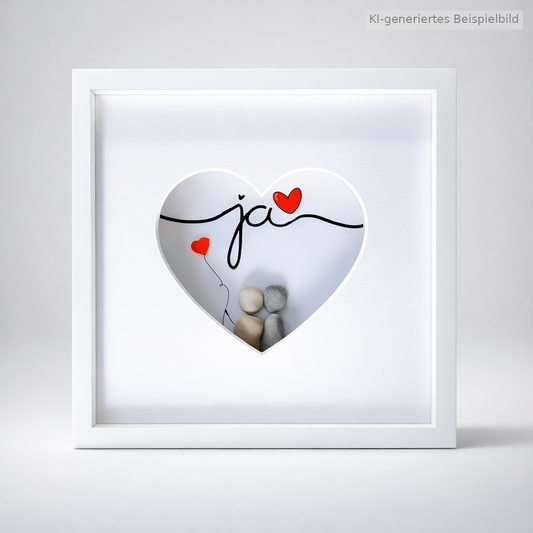 Handgemachtes Steinbild Ja – personalisiertes Geschenk zur Hochzeit oder Verlobung mit Herzmotiv