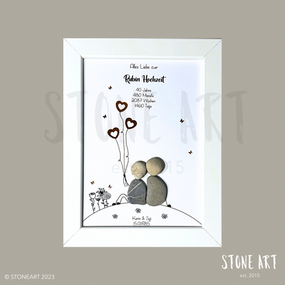 Handgemachtes Steinbild zur Rubinhochzeit – 40 Jahre Ehe, personalisierbar mit Namen und Datum