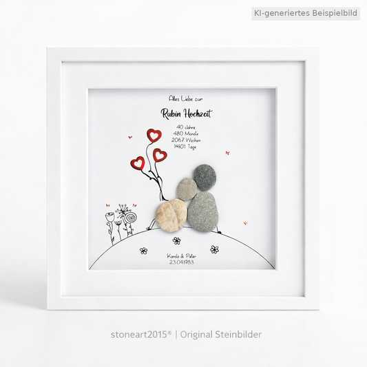 Kieselsteinbild Rubinhochzeit – Geschenk zum 40. Hochzeitstag, handgemachtes Steinbild