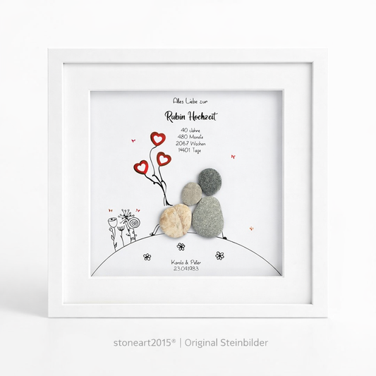 Handgemachtes Steinbild zur Rubinhochzeit – 40 Jahre Ehe, personalisierbar mit Namen und Datum