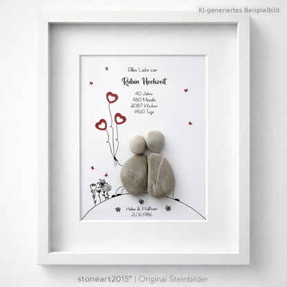 Kieselsteinbild Rubinhochzeit – Geschenk zum 40. Hochzeitstag, handgemachtes Steinbild