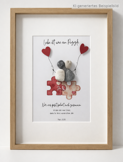 Kieselsteinbild Liebe ist wie ein Puzzle – Hochzeitsgeschenk, handgemachtes Steinbild