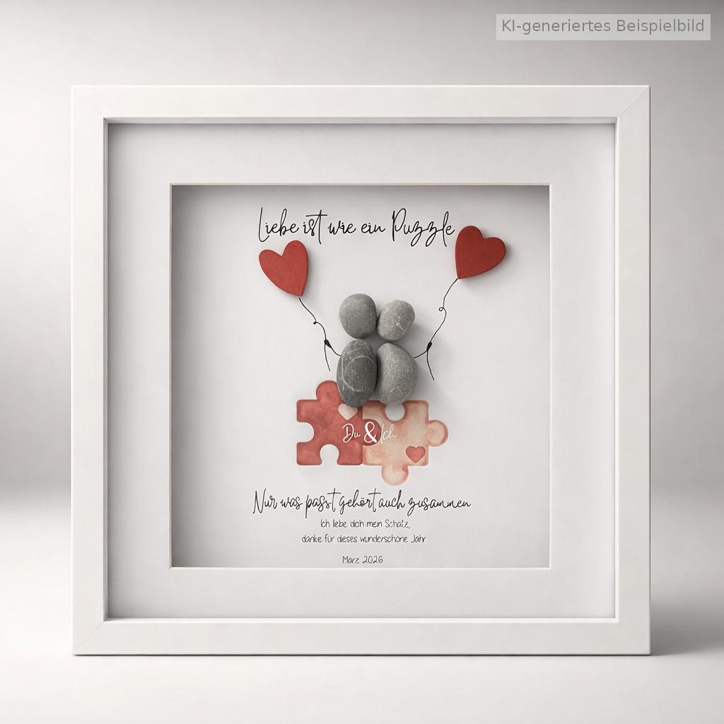 Kieselsteinbild Liebe ist wie ein Puzzle – Hochzeitsgeschenk, handgemachtes Steinbild