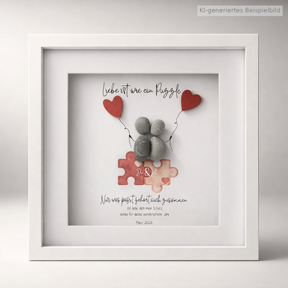 Kieselsteinbild Liebe ist wie ein Puzzle – Hochzeitsgeschenk, handgemachtes Steinbild
