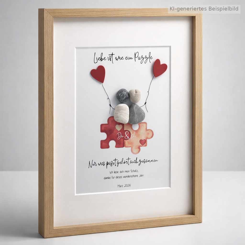 Kieselsteinbild Liebe ist wie ein Puzzle – Hochzeitsgeschenk, handgemachtes Steinbild