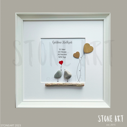 HOCH73-Steinbild Goldene Hochzeit Vögelchen Geschenk zum 50 Hochzeitstag