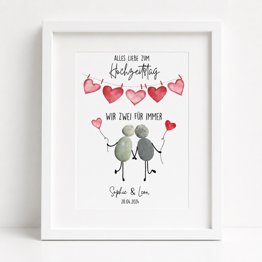 Kieselsteinbild Alles Liebe zum Hochzeitstag – Wir zwei für immer, handgemachtes Steinbild