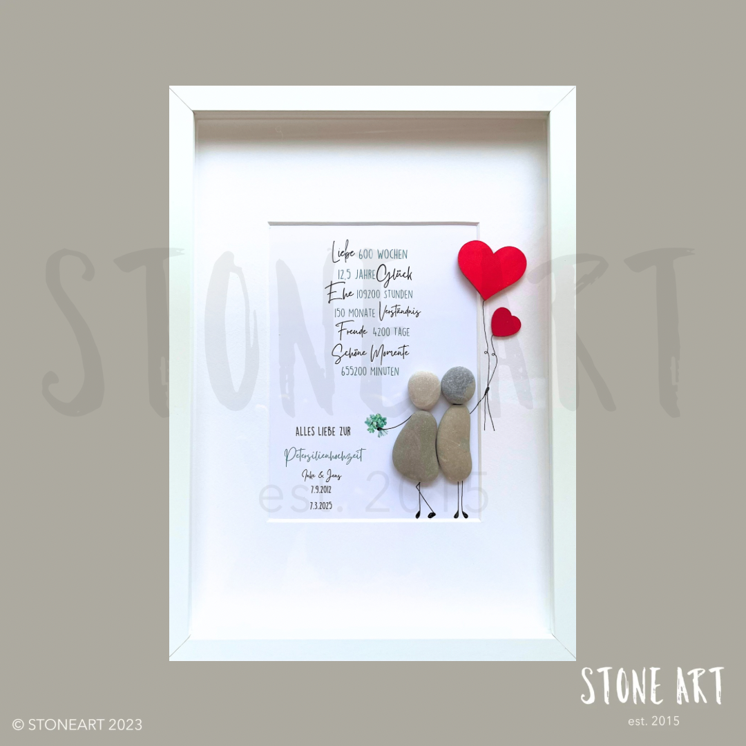 Steinbild Petersilienhochzeit – Geschenk zum 12,5. Hochzeitstag, Kieselsteine handgemacht