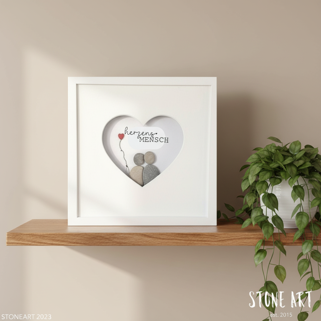 Handgemachtes Steinbild Herzensmensch mit Passepartout – Geschenk für Lieblingsmensch, personalisierbar, Natursteine