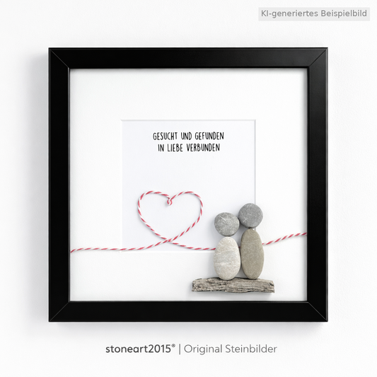 Kieselsteinbild Gesucht und gefunden in Liebe verbunden, handgemachtes Steinbild