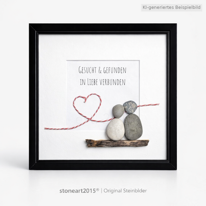 Kieselsteinbild Gesucht und gefunden in Liebe verbunden, handgemachtes Steinbild