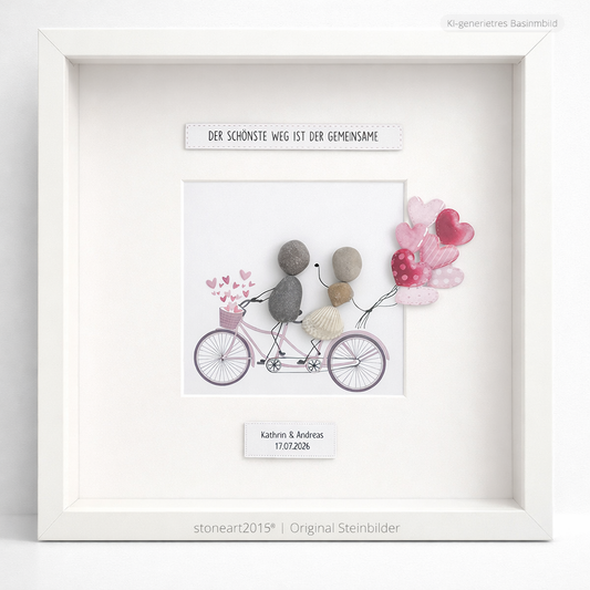 Kieselsteinbild Der schönste Weg ist der gemeinsame – Hochzeitsgeschenk, handgemachtes Steinbild