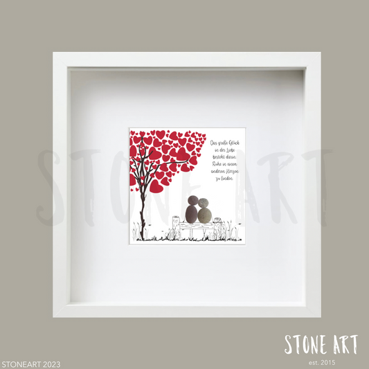 HOCH95-Steinbild-Das große Glück in der Liebe... besonderes Hcohzeitsgeschenk oder Geldgeschenk mit Kieselsteinen