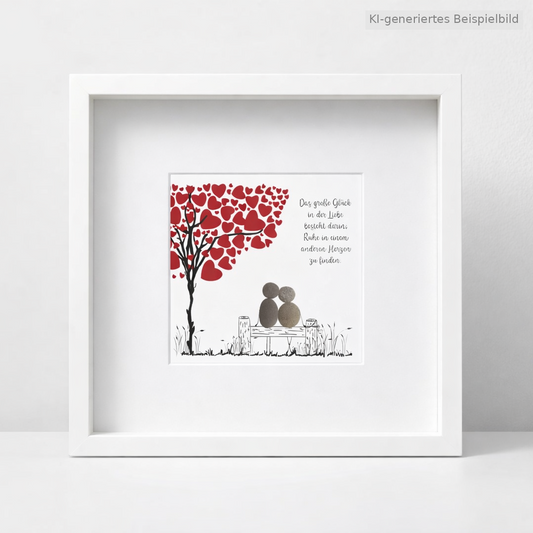 Kieselsteinbild Das große Glück in der Liebe – Hochzeitsgeschenk, handgemachtes Steinbild
