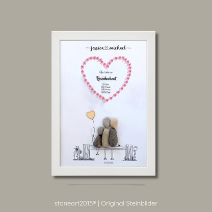 Steinbild Rosenhochzeit – Geschenk zum 10. Hochzeitstag, Kieselsteine handgemacht