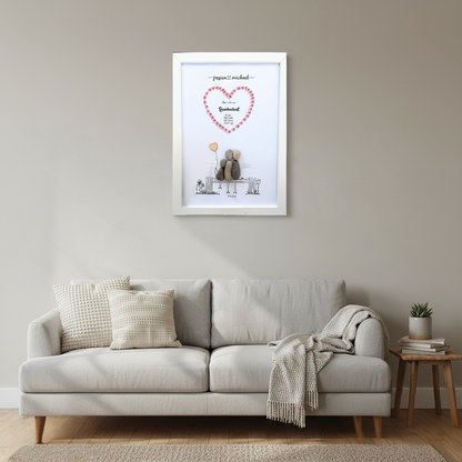 Steinbild Rosenhochzeit gerahmt im Wohnzimmer – handgemachtes Hochzeitsgeschenk zum 10. Jahrestag