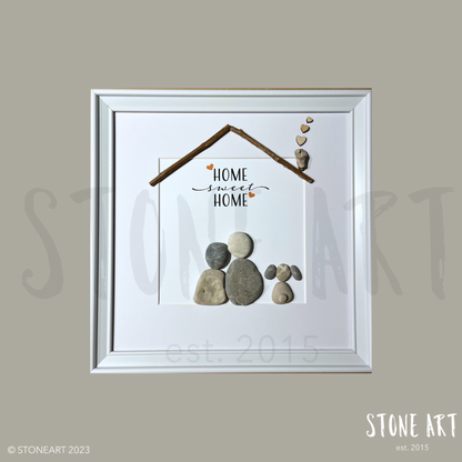 Handgemachtes Steinbild mit Schriftzug Home Sweet Home – Geschenk zum Einzug oder für die Wanddeko zu Hause