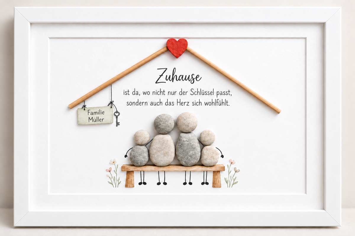 Kieselsteinbild Zuhause ist da wo nicht nur der Schlüssel passt Haus – Einzugsgeschenk, handgemachtes Steinbild