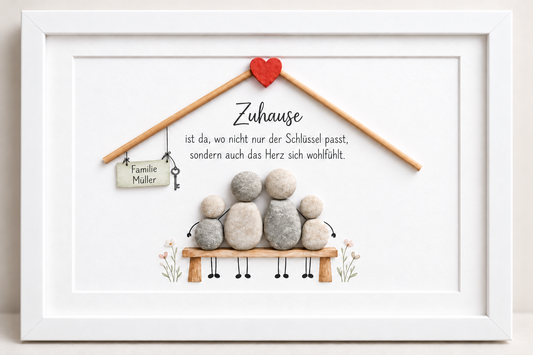 Kieselsteinbild Zuhause ist da wo nicht nur der Schlüssel passt Haus – Einzugsgeschenk, handgemachtes Steinbild