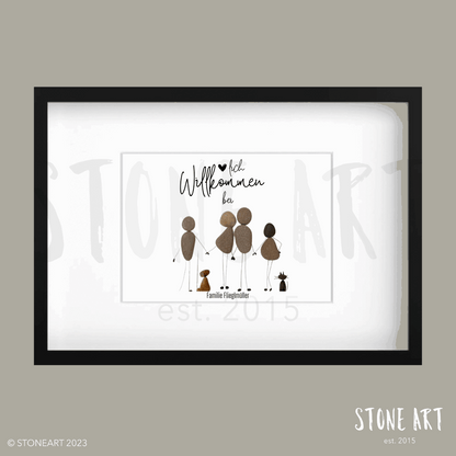 HOME21-Steinbild_Herzlich_willkommen_bei_Familie-birke Rahmen 21x30cm