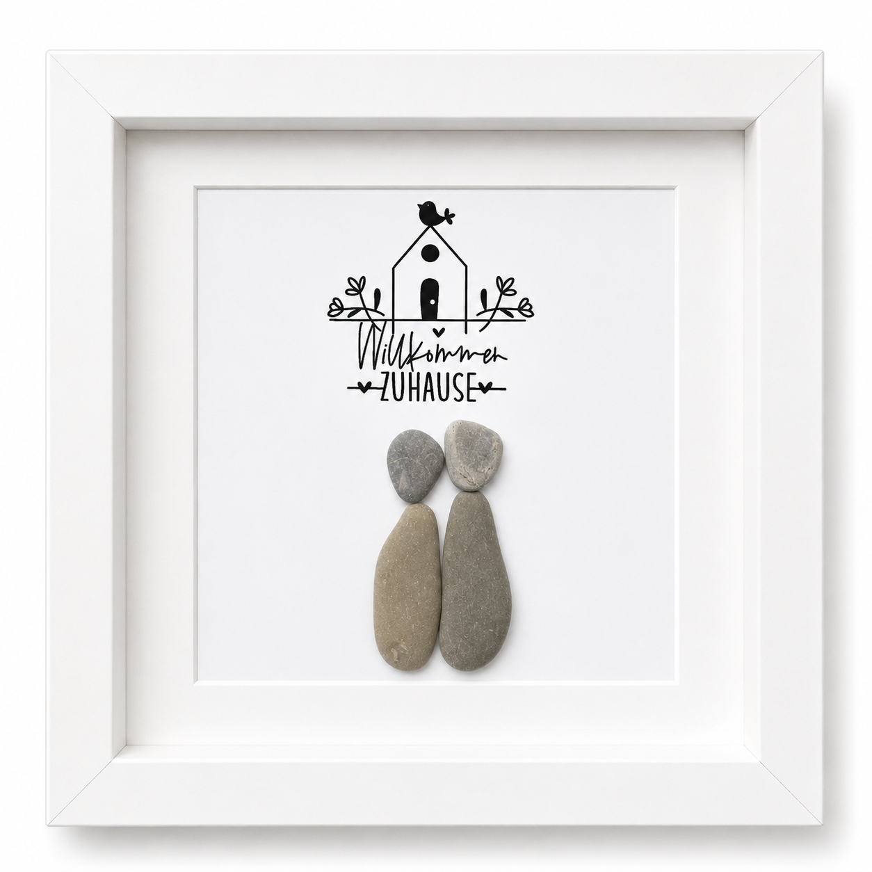 Kieselsteinbild Willkommen Zuhause, Geschenk zum Einzug, handgemachtes Steinbild