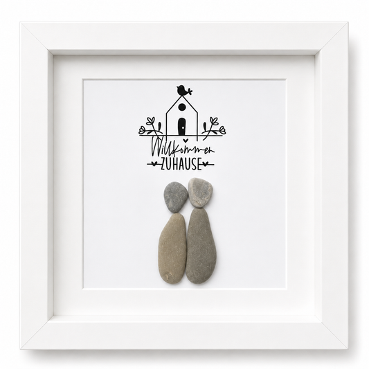 Kieselsteinbild Willkommen Zuhause, Geschenk zum Einzug, handgemachtes Steinbild