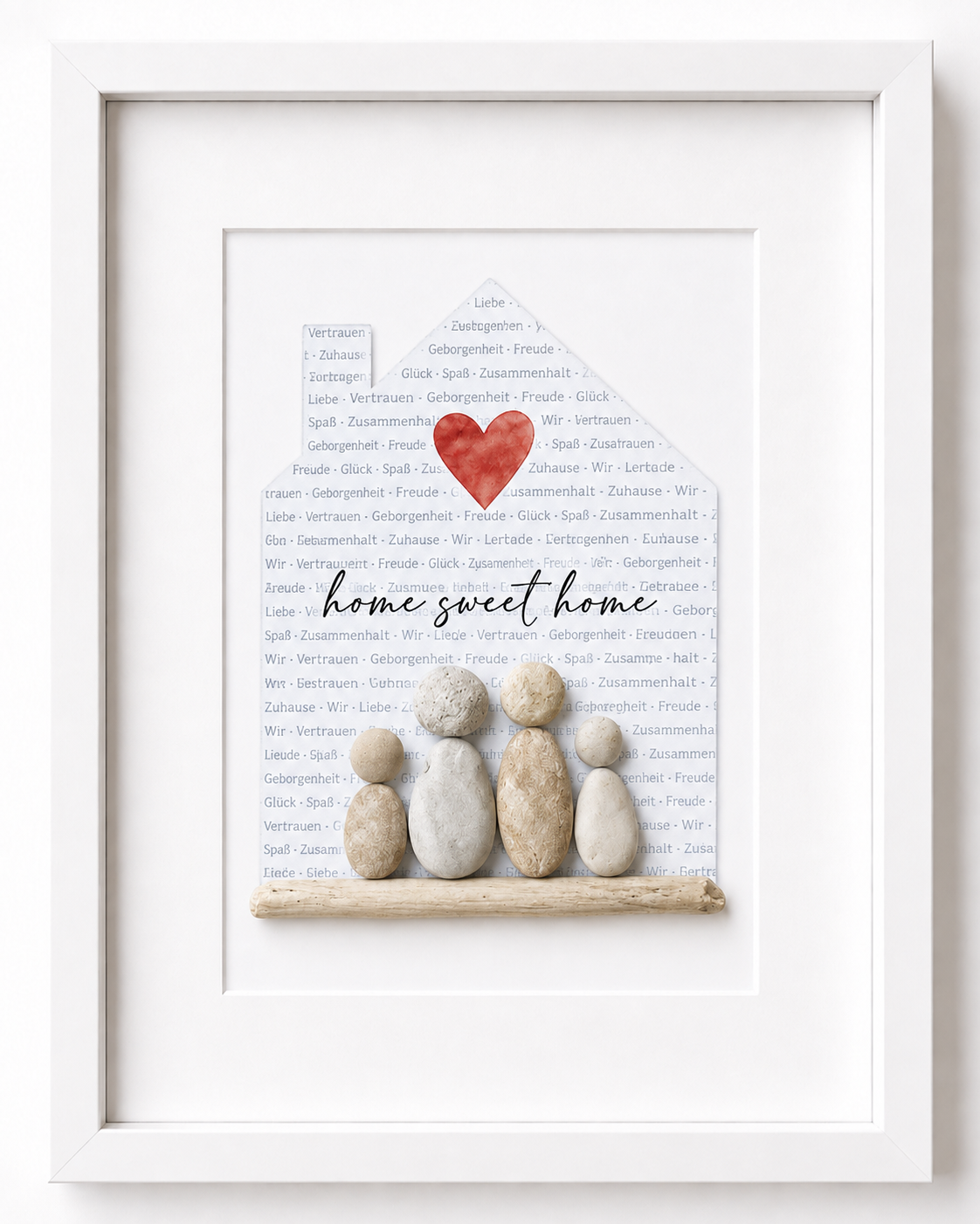 Kieselsteinbild Home sweet home – Geschenk zum Einzug, handgemachtes Steinbild