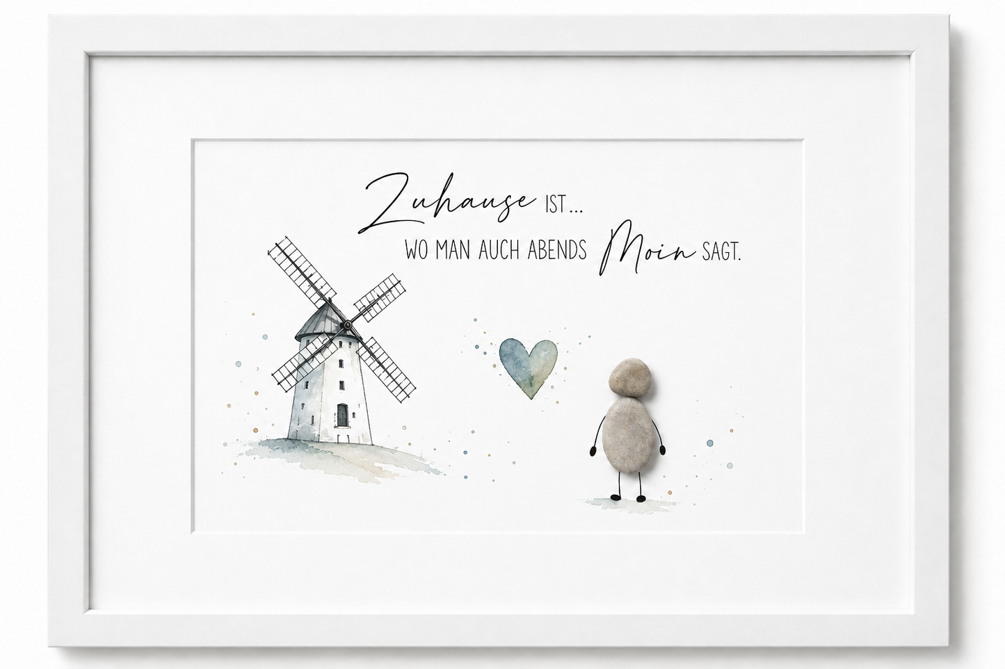 Kieselsteinbild Zuhause ist wo man auch abends Moin sagt – Geschenk zum Einzug, handgemachtes Steinbild