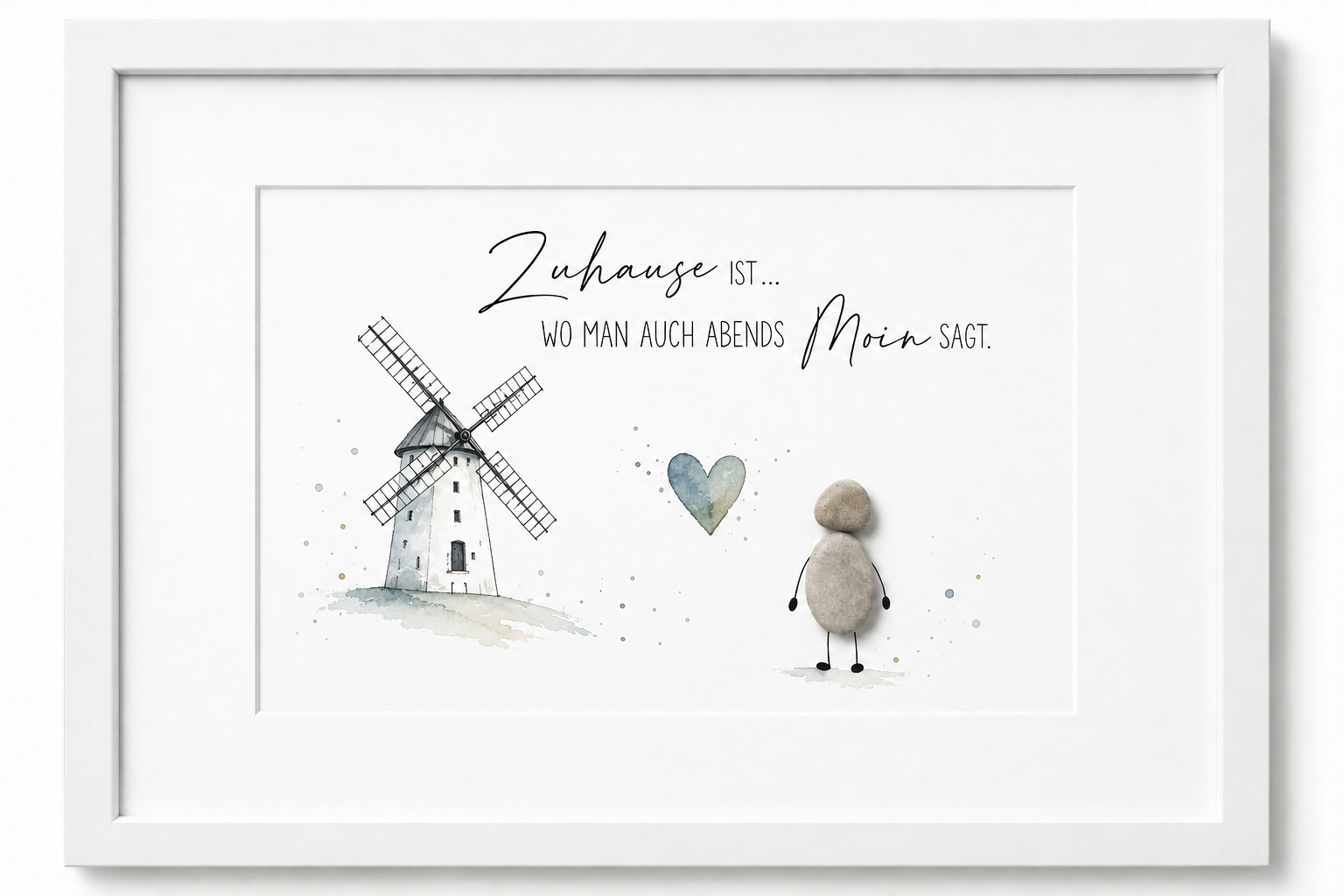 Kieselsteinbild Zuhause ist wo man auch abends Moin sagt – Geschenk zum Einzug, handgemachtes Steinbild