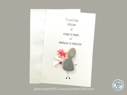 Handgemachte Abschiedskarte mit Mini-Steinbild für Kollegin