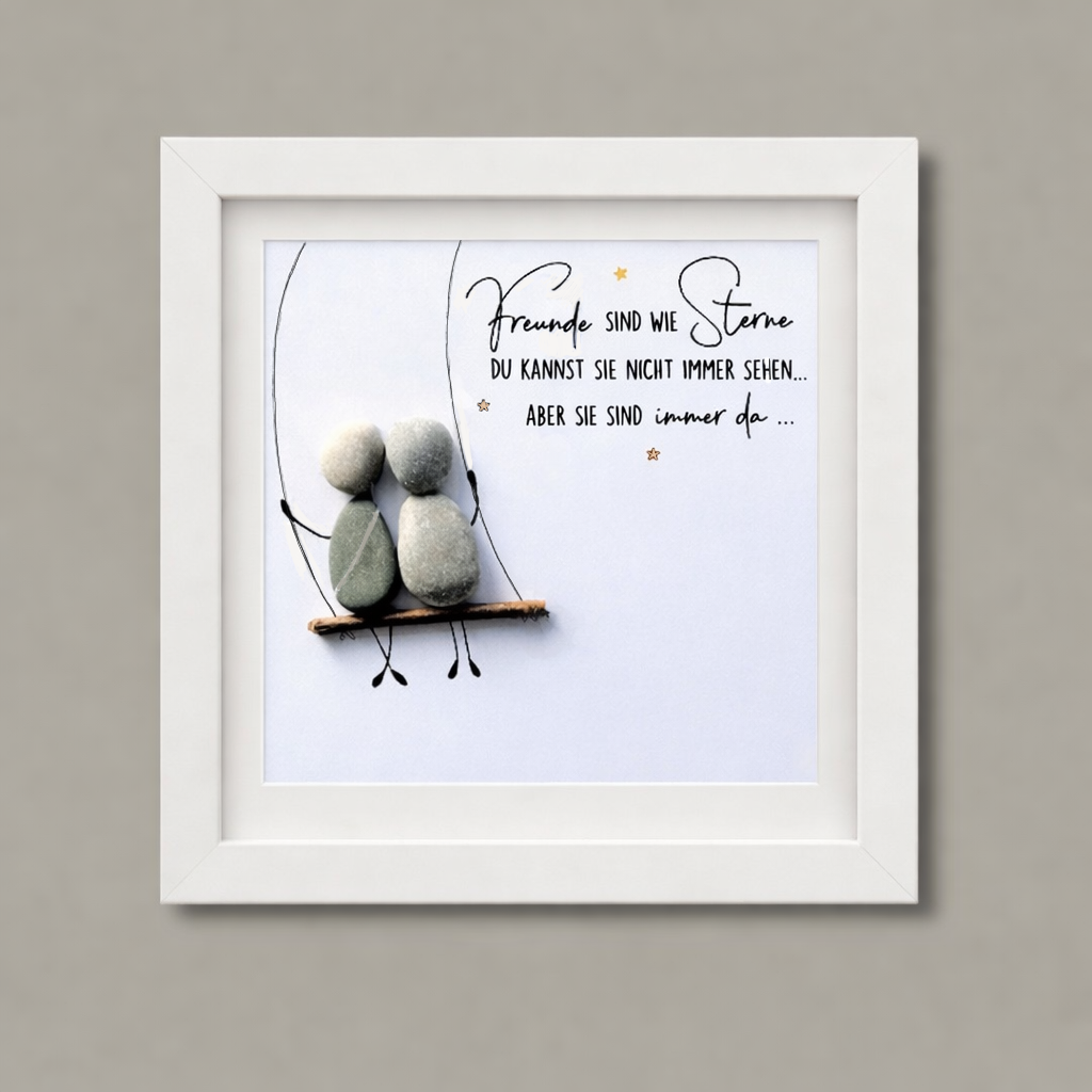Steinbild „Freunde sind wie Sterne“ – Schaukel-Motiv – Freundschaftsgeschenk