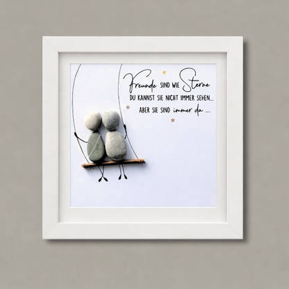 Steinbild „Freunde sind wie Sterne“ – Schaukel-Motiv – Freundschaftsgeschenk