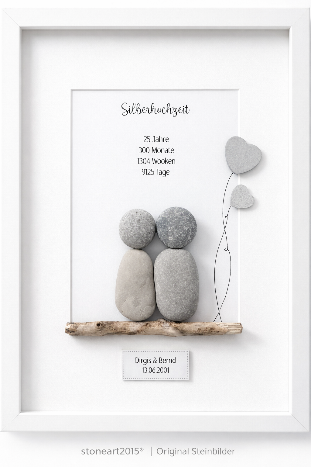 Steinbild Silberhochzeit – Herzballons – Geschenk zum 25. Hochzeitstag