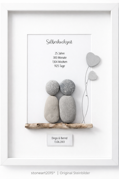 Steinbild Silberhochzeit – Herzballons – Geschenk zum 25. Hochzeitstag